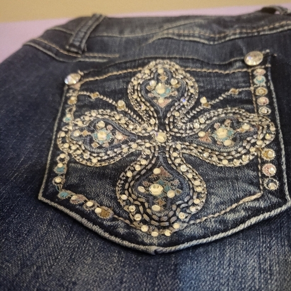 Blue Boot Cut Jeans with Embellished Back Pockets - Picture 2 of 9